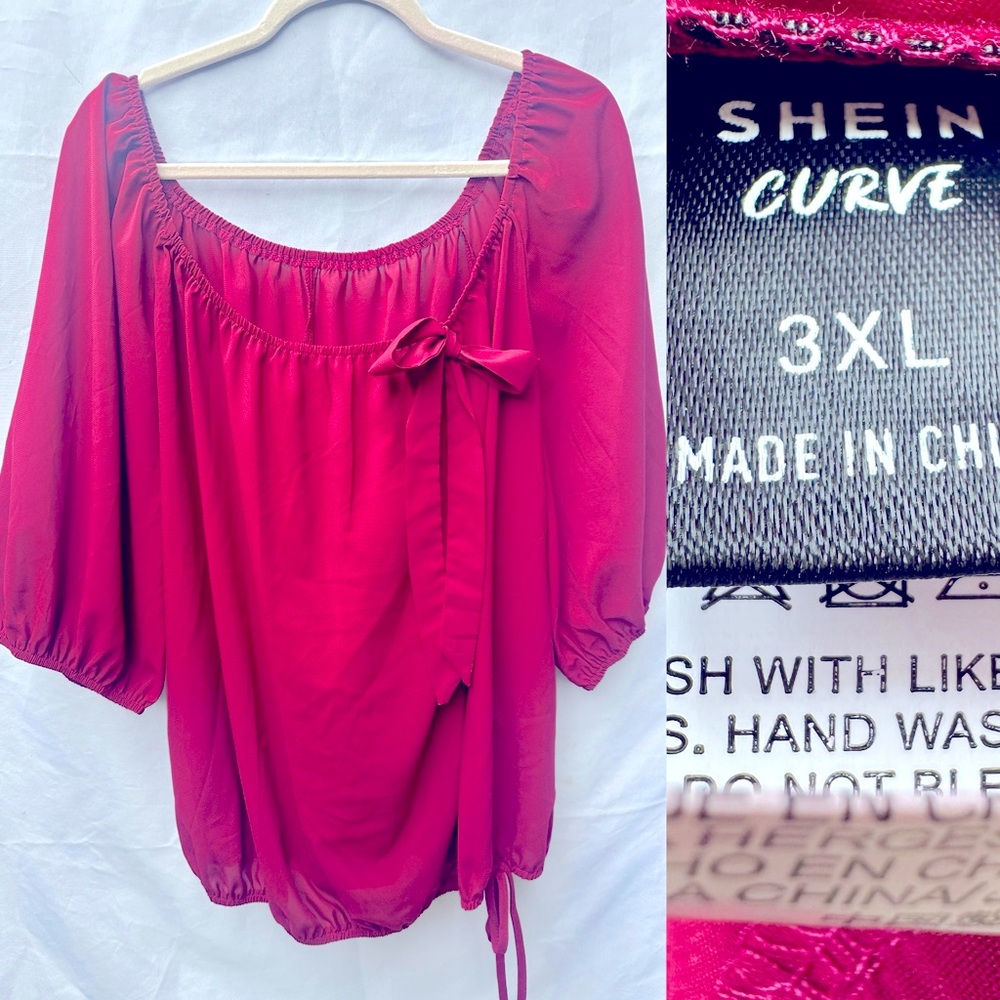 SHEIN Curve Berry Red Top with Bow